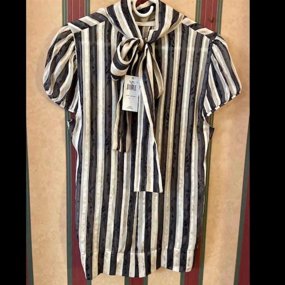 🎰 NWOT | BCBG | Stripe Tie Neck Silk Woven Top